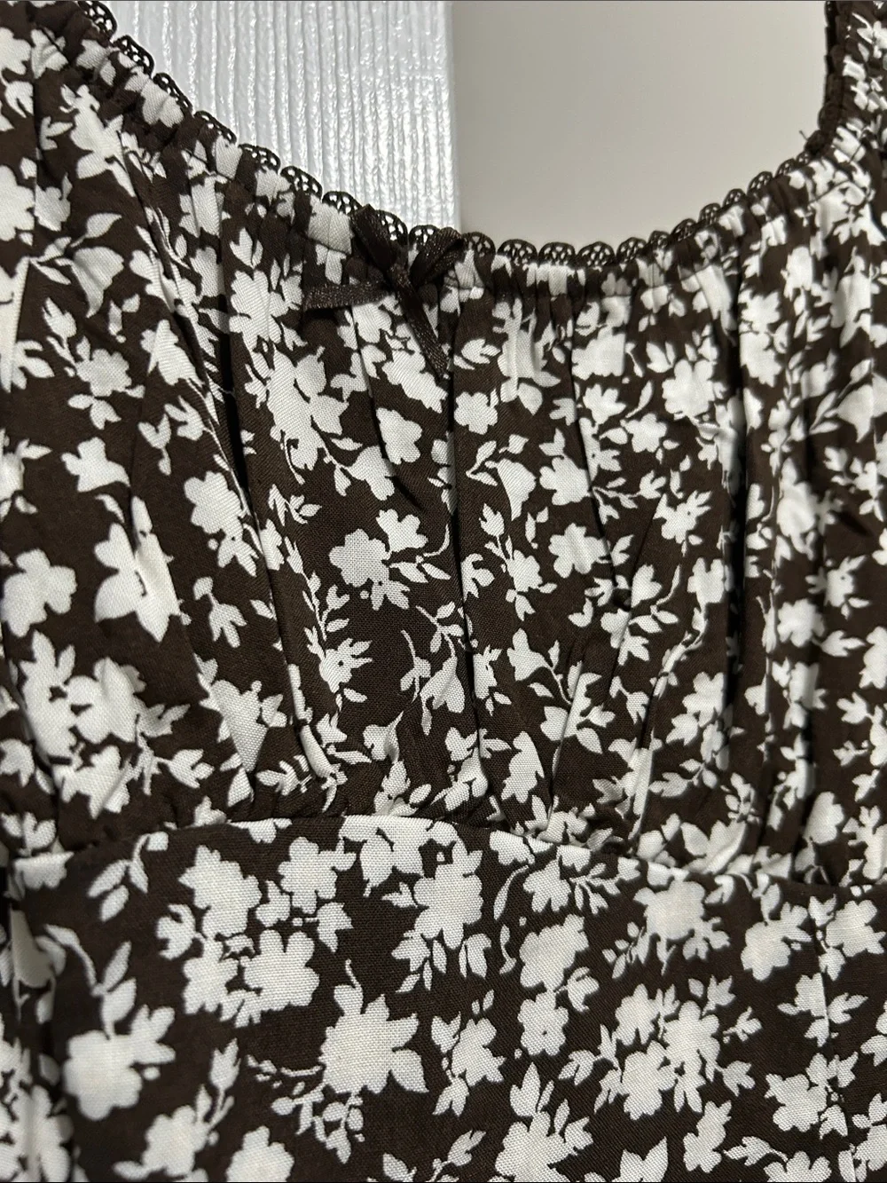 Brown Floral Square-Neck Mini Dress, NEW - Picture 9 of 9
